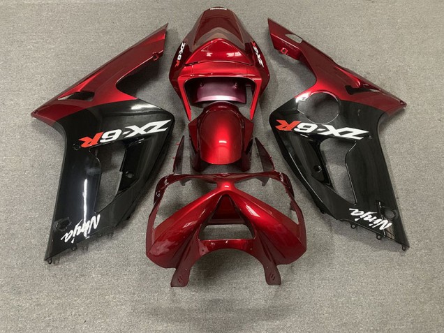 2003-2004 Gloss Red and Black Kawasaki ZX6R Motorcycle Fairing UK