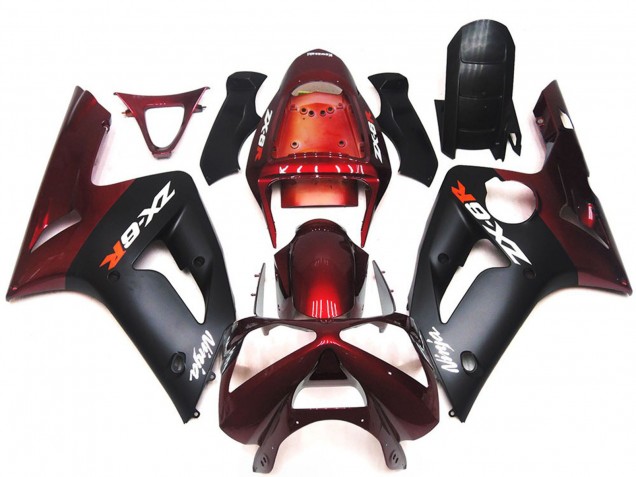 2003-2004 Matte Black and Maroon Kawasaki ZX6R Motorcycle Fairing UK