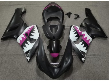 2005-2006 Matte Black and Pink Shark Kawasaki ZX6R Motorcycle Fairing UK