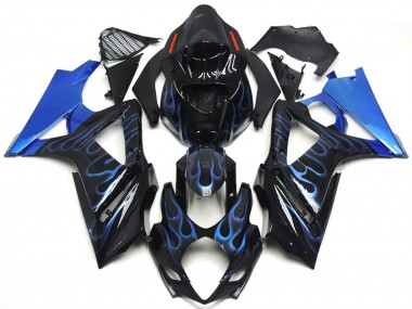 2007-2008 Custom Blue and Black Flame Suzuki GSXR 1000 Motorcycle Fairing UK