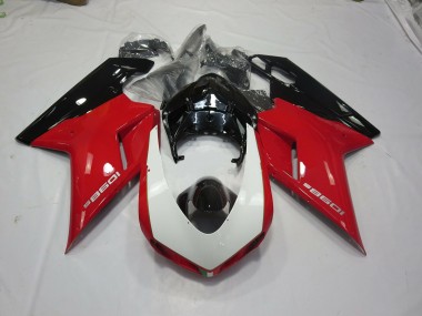 2007-2012 Black Red and White Ducati 848 1098 1198 Motorcycle Fairing UK