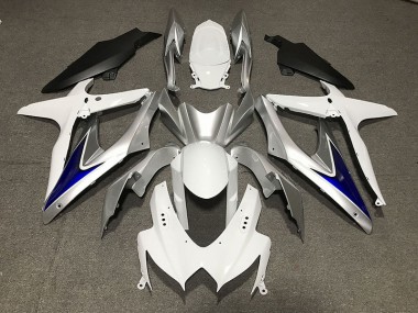 2008-2010 Gloss White With Silver and blue Matte Black Lower Suzuki GSXR 600-750 Motorcycle Fairing UK