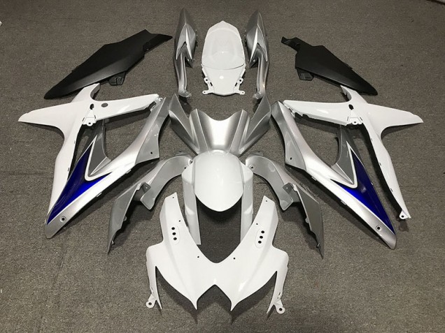 2008-2010 Gloss White With Silver and blue Matte Black Lower Suzuki GSXR 600-750 Motorcycle Fairing UK