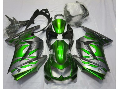 2008-2013 Green and Silver Flame Kawasaki Ninja 250 Motorcycle Fairing UK