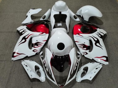 2008-2019 Gloss White & Red Flame Suzuki GSXR 1300 Motorcycle Fairing UK