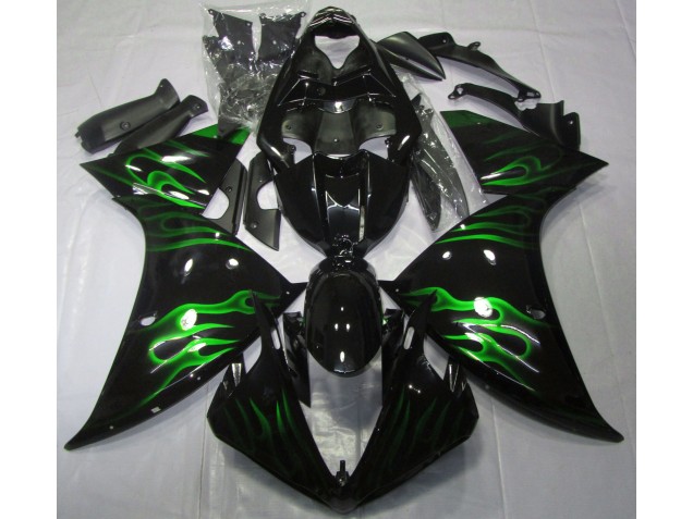 2009-2012 Black & Green Flame Yamaha R1 Motorcycle Fairing UK