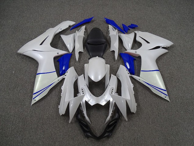 2011-2020 Pearl White and Dark Blue Suzuki GSXR 600-750 Motorcycle Fairing UK