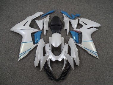 2011-2020 Pearl White and Light Blue Suzuki GSXR 600-750 Motorcycle Fairing UK