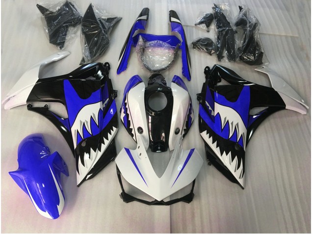 2015-2018 Blue and White Shark Yamaha R3 Motorcycle Fairing UK